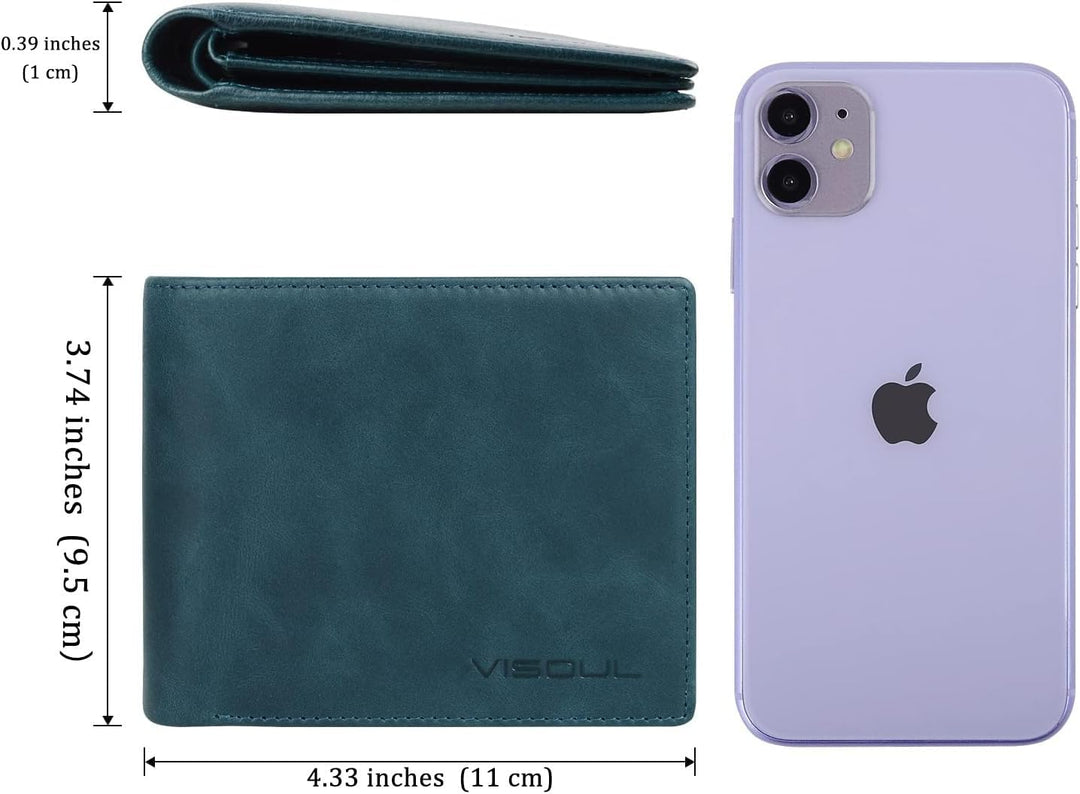 VISOUL Leder Geldbörse Herren mit ID-Fenster & RFID Schutz I Echtleder Geldbeutel für Männer I Porte