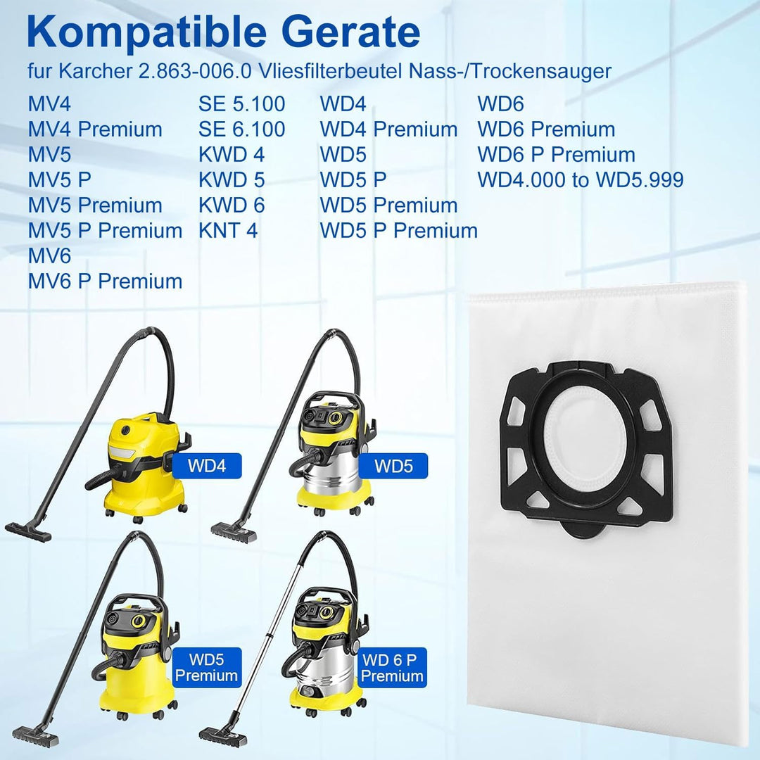 Fishoney 10 Stück KFI 487 Staubsaugerbeutel für Kärcher WD4 WD5 WD6 WD5P WD6P MV4 MV5 MV6 Vliesfilte