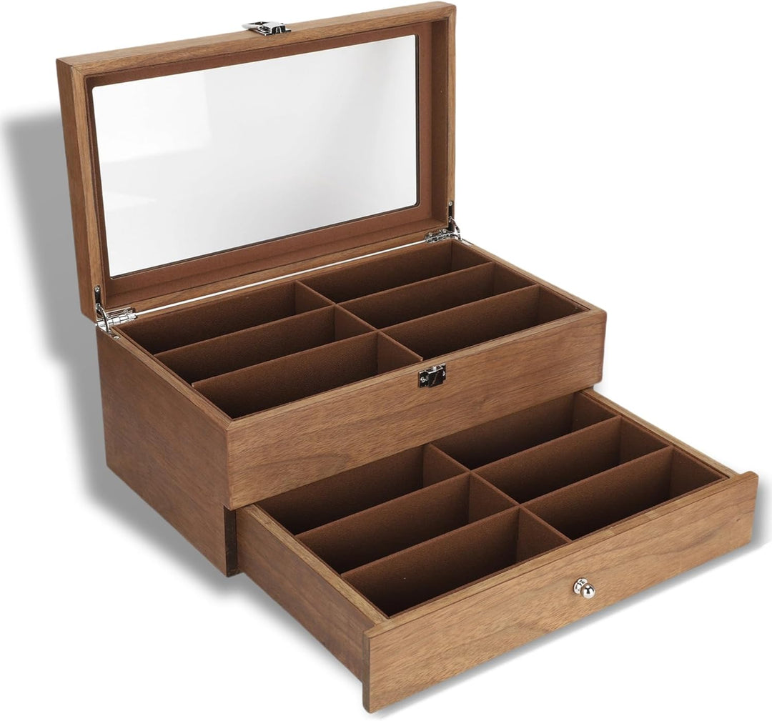 Brillenbox, 12 Slots Brillenbox Holz Doppelschicht Brille Vitrine Box Organizer Dekoration für Displ
