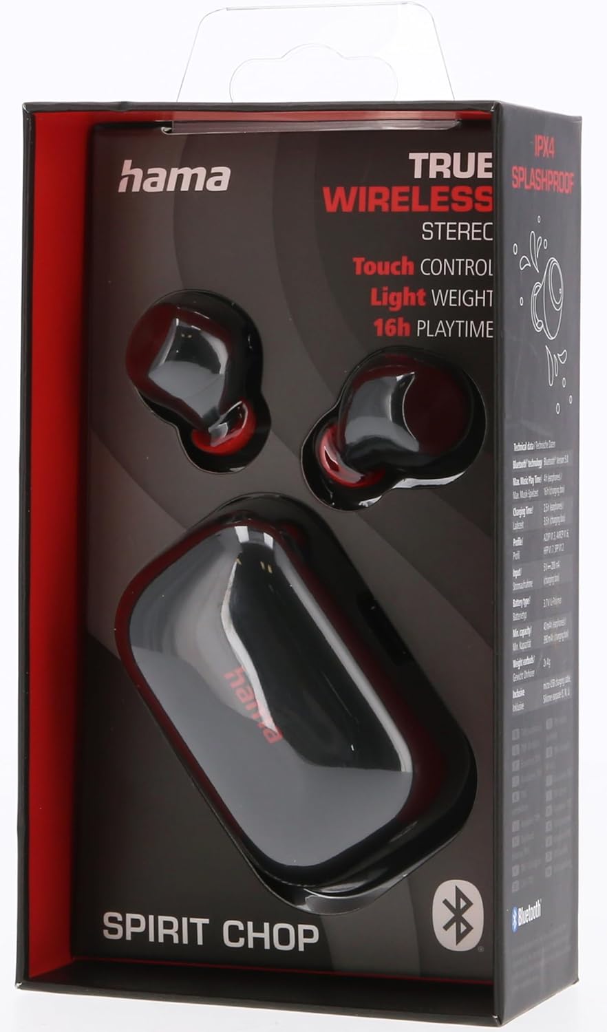 Hama Bluetooth Kopfhörer Spirit Chop IPX4 (True Wireless In Ear Kopfhörer schwarz, Kopfhörer kabello