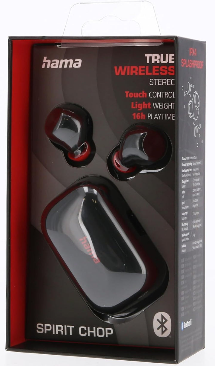 Hama Bluetooth Kopfhörer Spirit Chop IPX4 (True Wireless In Ear Kopfhörer schwarz, Kopfhörer kabello