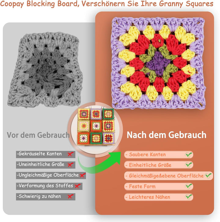 Coopay Granny Square Spanner Gross, 29 x 29 cm Blocking Board mit Verstellbare Staffelei und 30 Stab