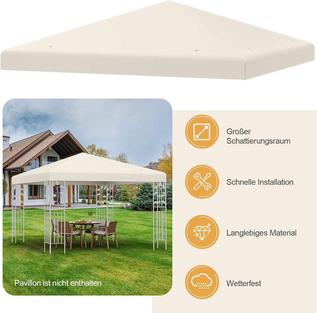 COSTWAY 3x3m Ersatzdach für Garten Pavillon, Pavillondach Ersatzbezug mit Ablauflöchern & Klettversc