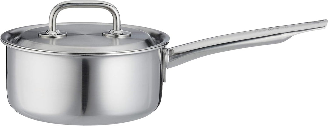 Spring Brigade Premium Stielkasserolle nieder mit Deckel 16 cm, Edelstahl, Silber, 2-Einheiten, 14.8