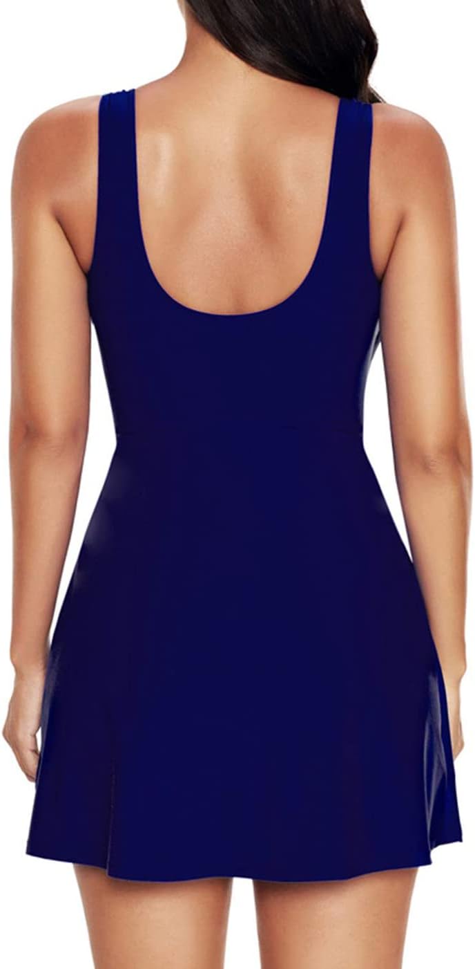 VILOREE Damen Einteiler Badeanzüge Figurformender Bademode Badekleider Rüschen Plus Size M Navy(styl