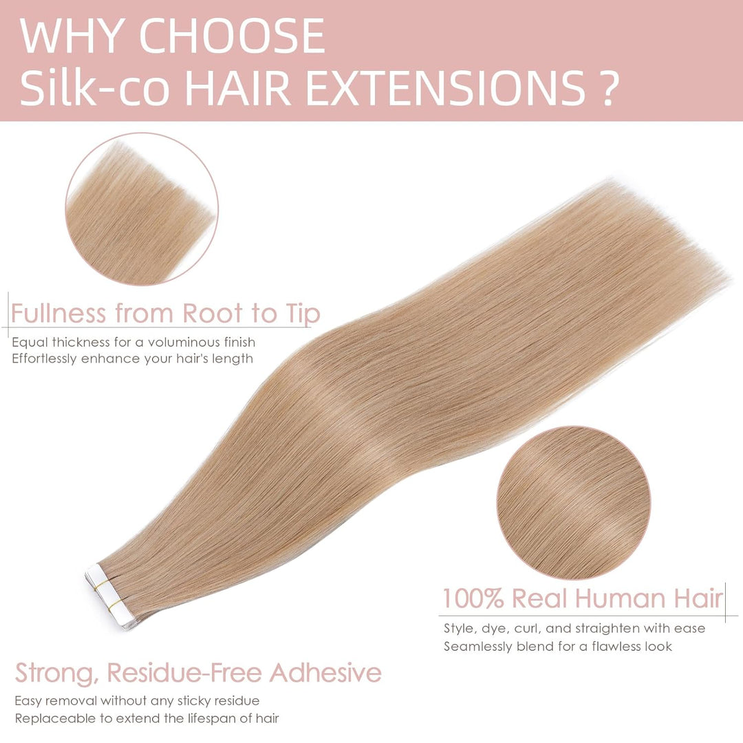Silk-co Tape Extensions Echthaar 20stk, Haarverlängerung Tape in Extensions Echthaar, Remy Haarexten