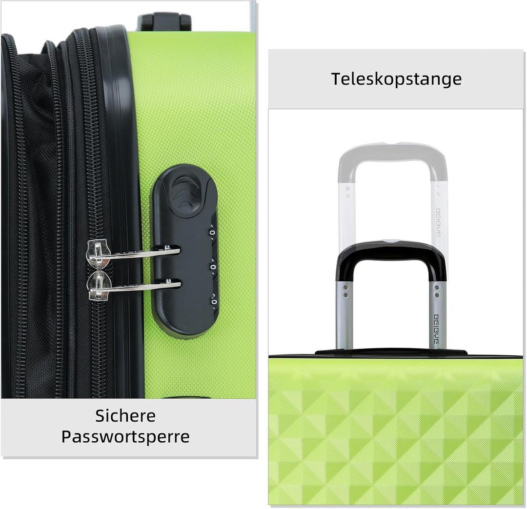 BEIBYE Zwillingsrollen 2066 Hartschale Trolley Koffer Reisekoffer Gepäck M-L-XL-Set (Grün, M) Grün M