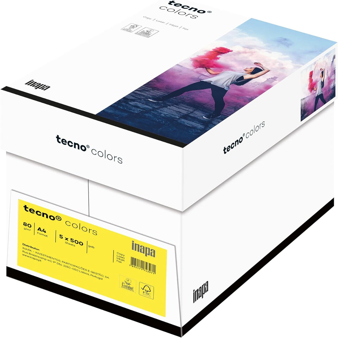 Inapa farbiges Druckerpapier, buntes Papier tecno Colors: 80 g/m², A4, 2.500 Blatt (5x500), gelb