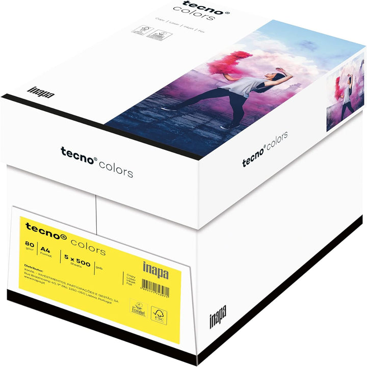 Inapa farbiges Druckerpapier, buntes Papier tecno Colors: 80 g/m², A4, 2.500 Blatt (5x500), gelb