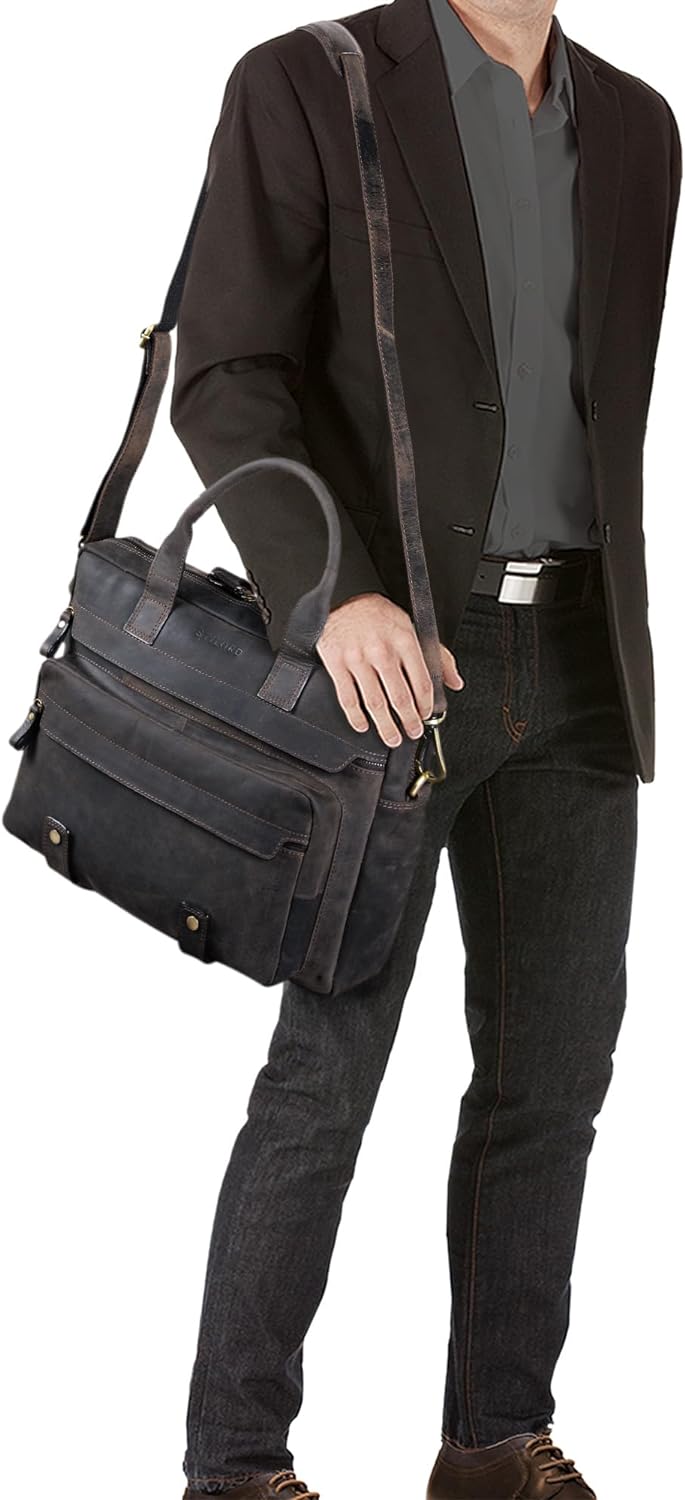 STILORD 'Leander' Umhängetasche Leder Gross Arbeitstasche Aktentasche Business Herren und Damen 15.6