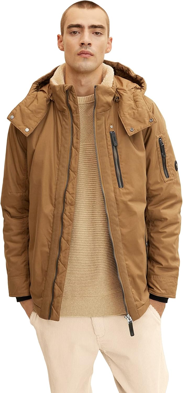 TOM TAILOR Herren Winterjacke mit Teddyfell S 15078 - Otter Brown, S 15078 - Otter Brown