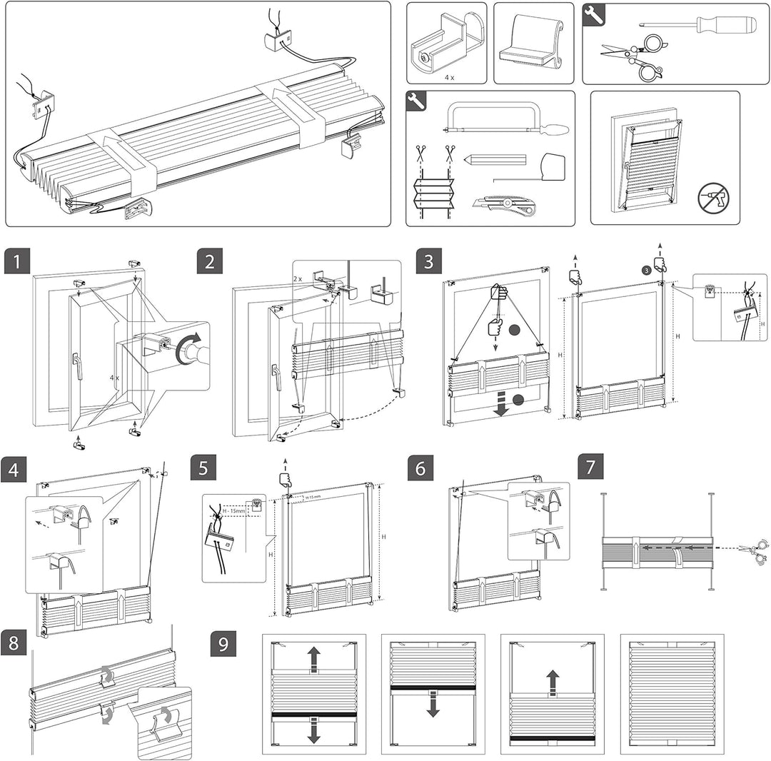 WOLTU Plissee ohne Bohren Klemmfix Faltrollo Jalousie Weiss 60x130cm (BxH), Plisseerollo Crushed Opt