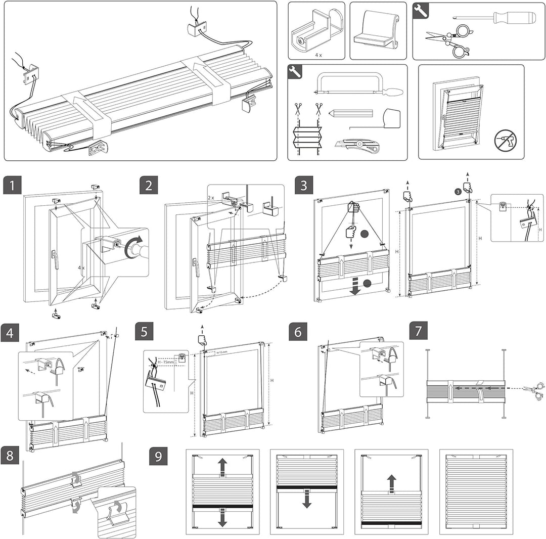 WOLTU Plissee ohne Bohren Klemmfix Faltrollo Jalousie Weiss 45x100cm (BxH), Plisseerollo Crushed Opt