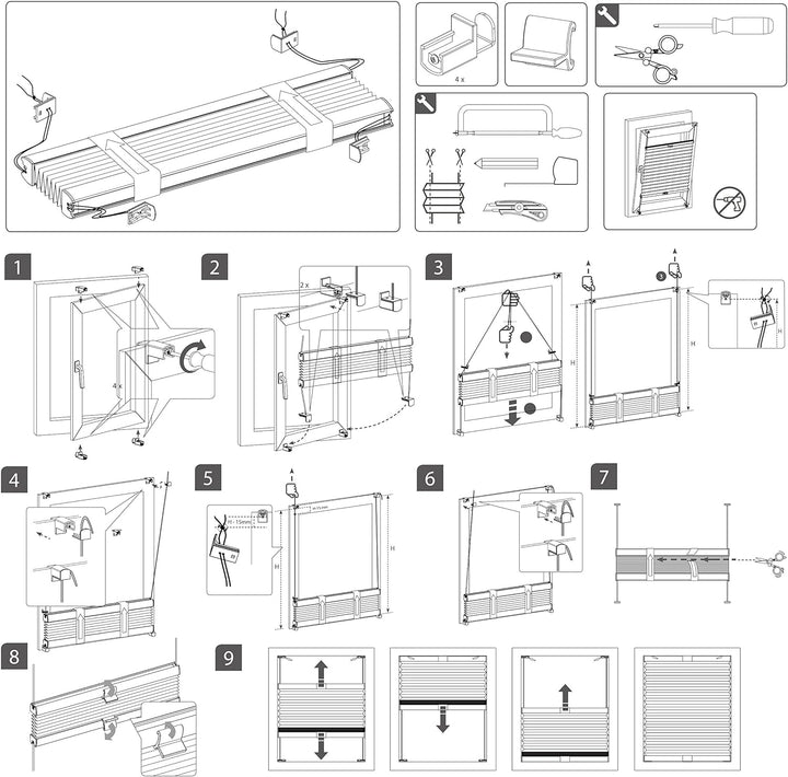 WOLTU Plissee ohne Bohren Klemmfix Faltrollo Jalousie Weiss 45x100cm (BxH), Plisseerollo Crushed Opt