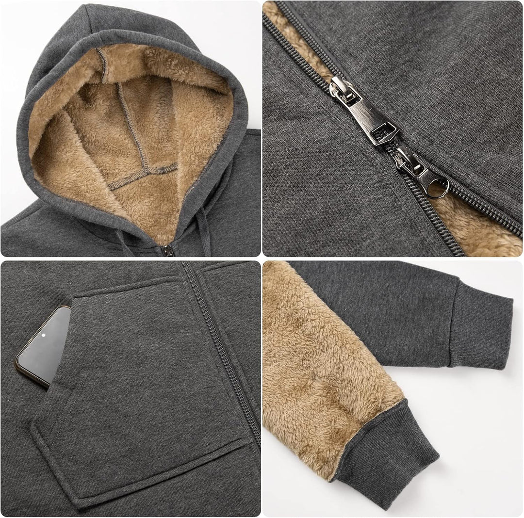 RITOSTA Damen Hoodie Fleecejacke Kapuzenjacke mit Zip Winterjacke Lang Sweatjacke Warme Plüschjacke