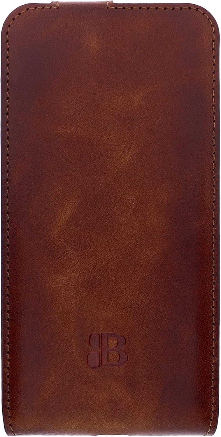 Burkley Flip Case Handyhülle für iPhone 14 Plus - Handytasche aus echtem Rindsleder, 360° Schutz mit