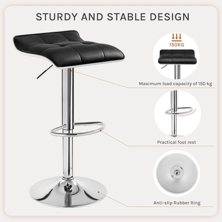 WOLTU BH28sz-1 1X Barhocker 1er Set Barstuhl Tresenhocker, aus hochwertigem Kunstleder, verchromter