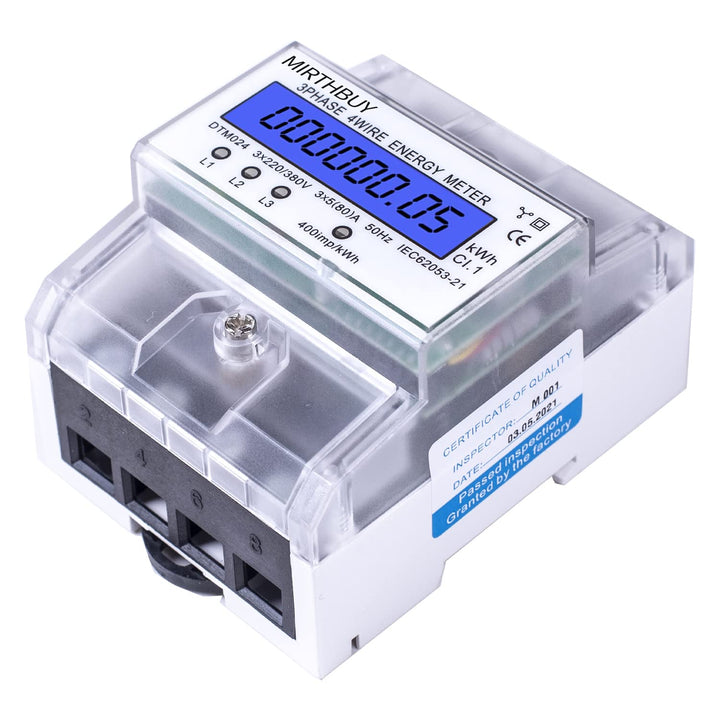 MIRTHBUY Digitaler Stromzähler mit LCD, 3-Phasen 4-Draht, Geeicht Stromzähler,Wechselstromzähler, Dr