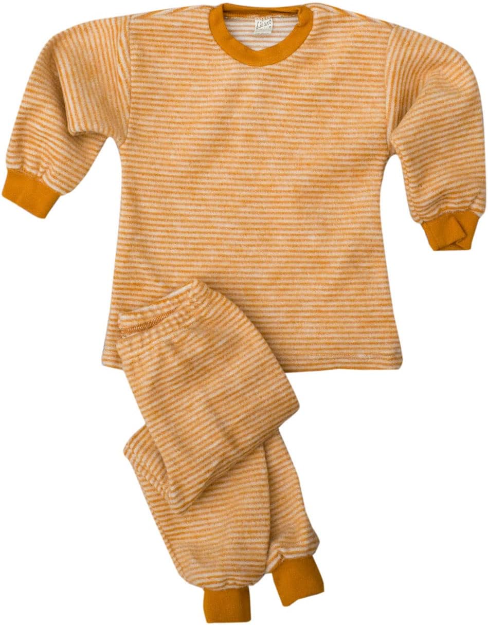 LilaLilanono, Merino Kinder Flausch Schlafanzug 2-teilig, 100% Wolle (kbT) 104 Curry/Natur, 104 Curr