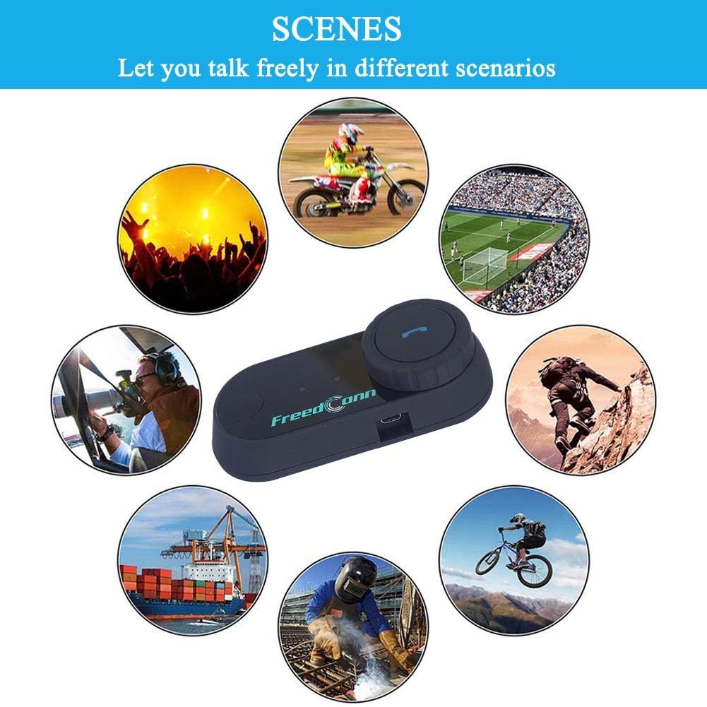 FreedConn Motorrad Kommunikation System, Helm Bluetooth Intercom,Helm Headset(800m Reichweite,Damit