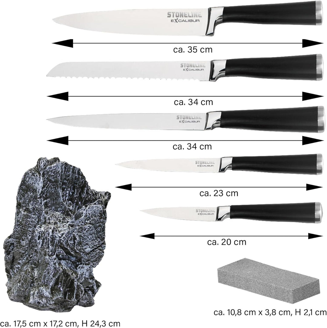 STONELINE® EXCALIBUR® Messerblock, bestückt, 6-teilig, rostfreier Spezialklingenstahl, Inklusive Sch