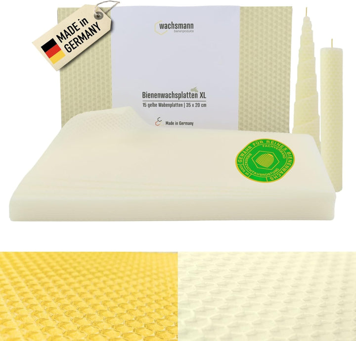 Wachsmann 15 XL Bienenwachsplatten 35 x 20 cm, reines Bienenwachs aus Deutschland, weiss, Wachsplatt