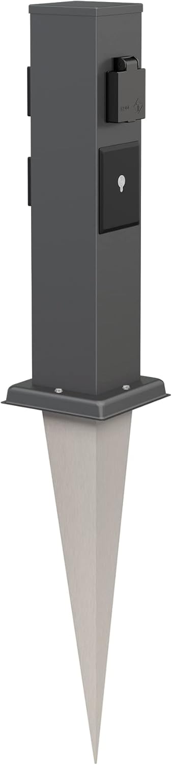 ledscom.de Garten-Steckdosen-Säule Polly mit Erdspiess für aussen, 3-Fach, Smart Home, anthrazit, ec