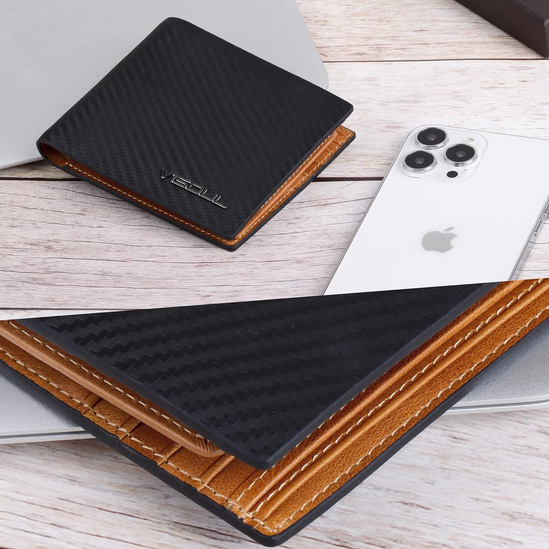 VISOUL Leder Geldbörse Herren mit ID-Fenster & RFID Schutz I Echtleder Geldbeutel für Männer I Porte