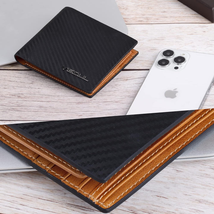 VISOUL Leder Geldbörse Herren mit ID-Fenster & RFID Schutz I Echtleder Geldbeutel für Männer I Porte