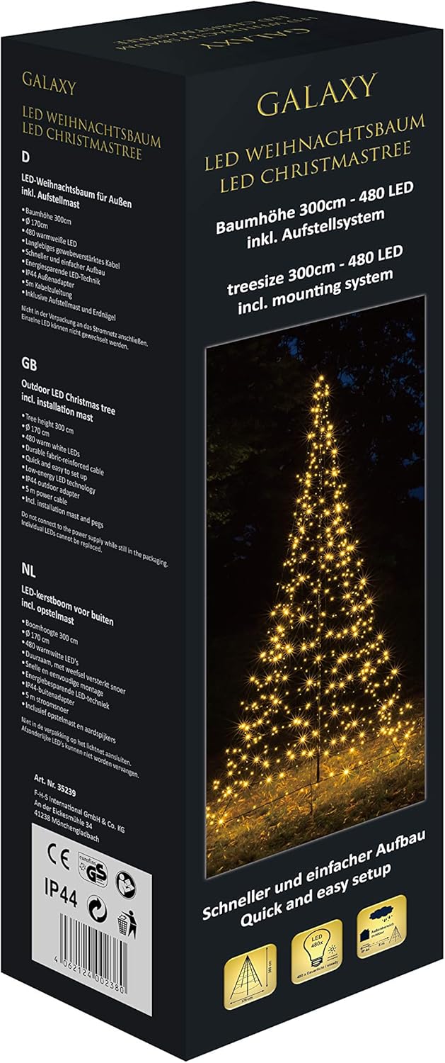 Galaxy LED Tannenbaum 300cm mit 480 warmweissen LED Dauerlicht, Dauerlicht