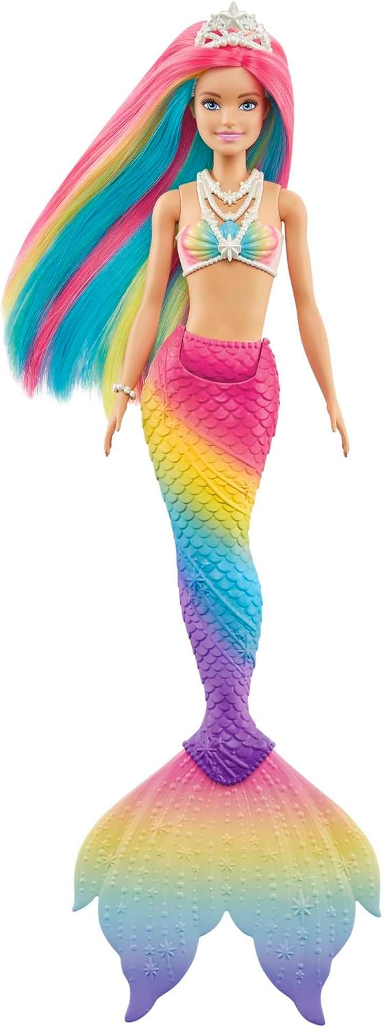 Barbie Dreamtopia Rainbow Magic Mermaid, Barbie Meerjungfrau mit Regenbogenhaaren, Farbwechselpuppe