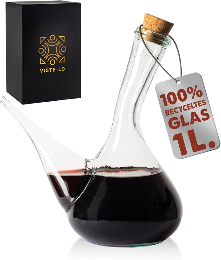Artisan Glas Weinkrug. Weinausgiesser aus Glas 1000 ml. Kristall porron. weinausschenker spender dek