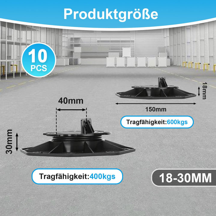 Ansobea Stelzlager Höhenverstellbar 10 Stück, Terrassenlager 18-30mm Stelzenlager Terrasse Verstellb