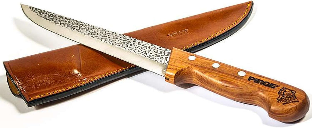 Pirge Elite Handgeschmiedet Schlachtermesser mit Lederscheide 21 cm Metzgermesser - Fleischermesser