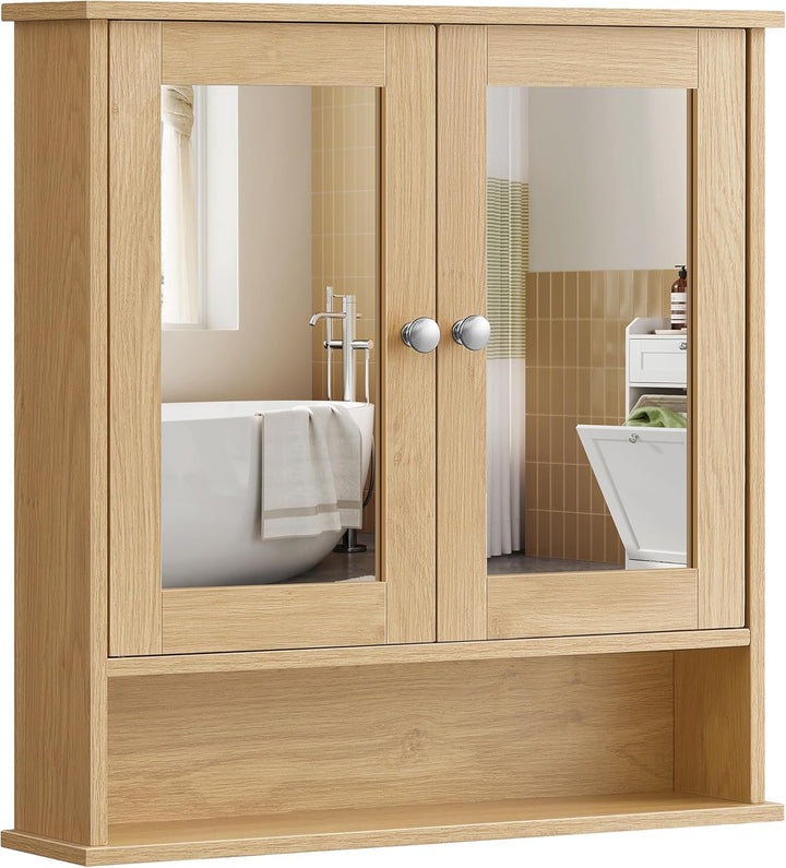 VASAGLE Spiegelschrank, Badschrank, Wandschrank, Hängeschrank mit 2 Spiegeltüren und offenem Fach, v