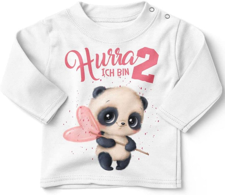 miKalino Baby/Kinder Longsleeve mit Spruch Ich Bin Zwei 2 süsser Waschbär Langarm Shirt für Mädchen