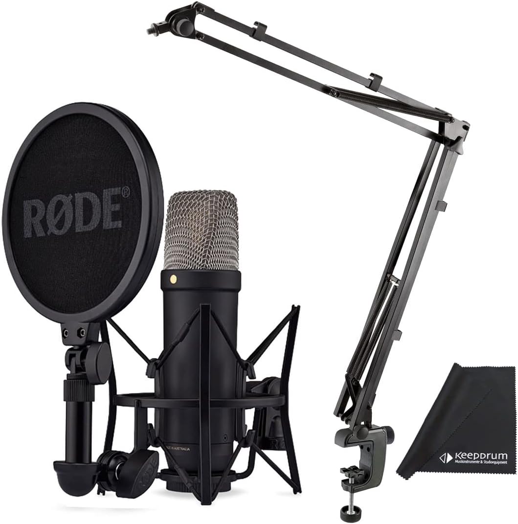 Rode NT1 5th Generation XLR USB Studio-Mikrofon Schwarz + K&M 23840 Gelenkarm-Stativ + keepdrum Mikr