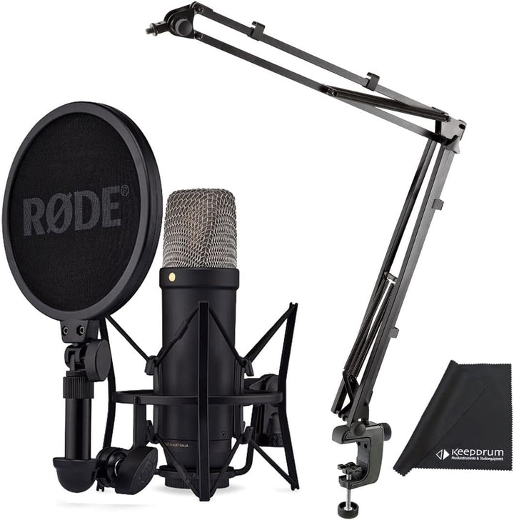 Rode NT1 5th Generation XLR USB Studio-Mikrofon Schwarz + K&M 23840 Gelenkarm-Stativ + keepdrum Mikr
