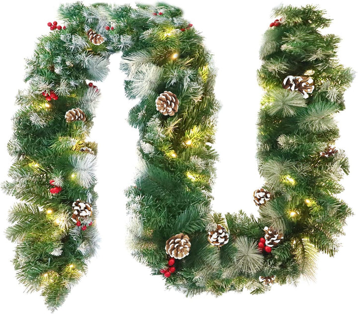 UISEBRT Weihnachtsgirlande mit Beleuchtung Tannengirlande 3m, mit 50 LEDs Tannenzapfen Rote Beere Kü