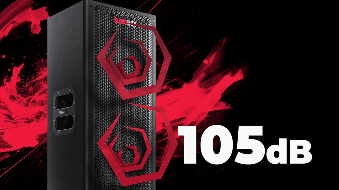 SHARP CP-LS100 SumoBox, Leistungsstarkes 2.0-Kanal-Lautsprechersystem mit 120 W RMS / 105 dB, 10 Std