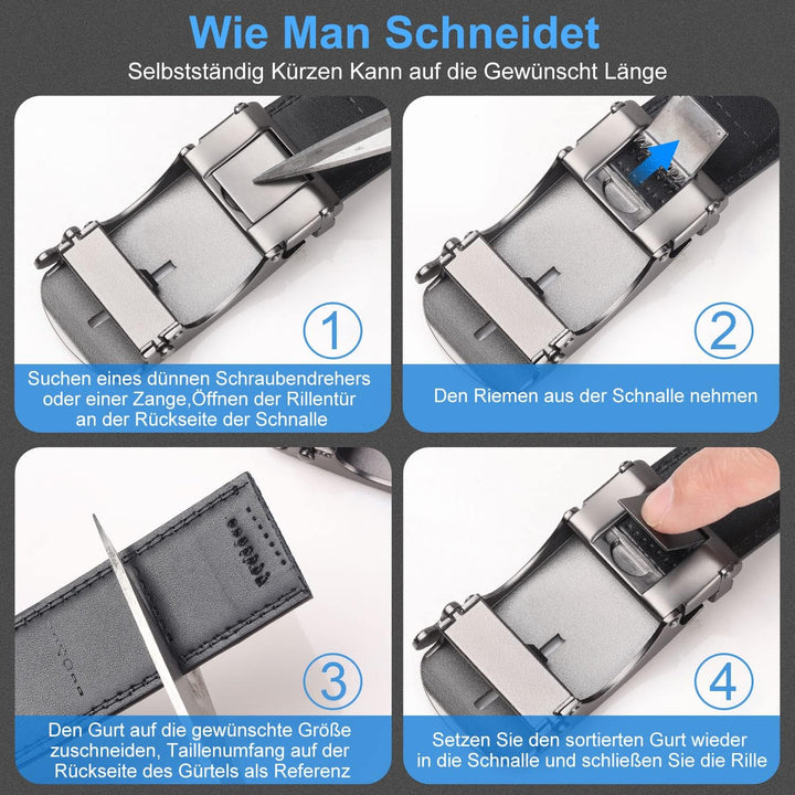 Chaberlu Automatik gürtel herren 2 Stücke, Ledergürtel Ratsche Automatikschliesse Business Anzug Gür