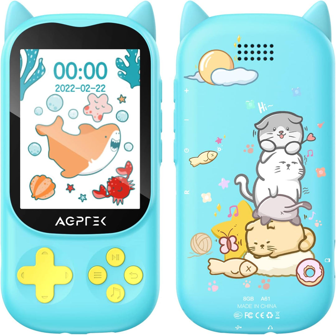 AGPTEK 8 GB MP3 Player für Kinder mit Bluetooth 5.3, Katzendesign MP3-Player mit Spieltaste,HD-Lauts