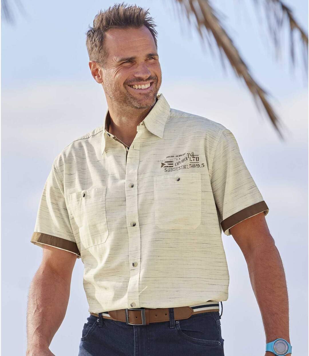 ATLAS FOR MEN - Herrenhemd - Kurze Ärmel - Verfügbar in grossen Grössen von M bis 5XL 4XL Beige, 4XL