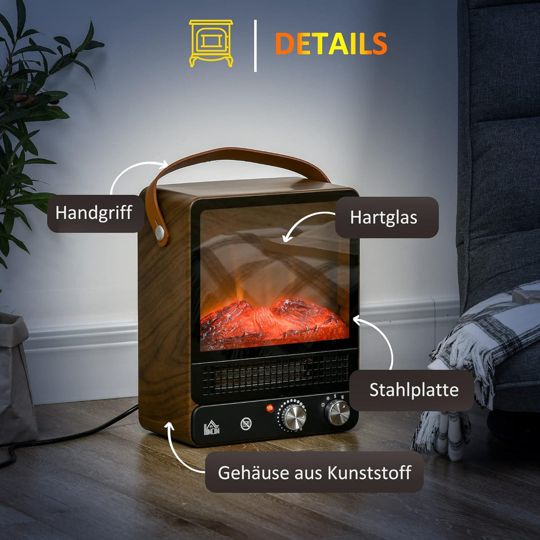 HOMCOM Elektrokamin mit Flammeneffekt, Geräuscharmer Standkamin mit Griff, regelbarer Kaminofen, 750