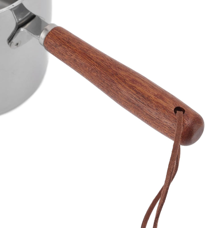 Aramox 450 Ml Butterwärmer aus Edelstahl, Mini-Butterkaffee-Milchtopf, Kleiner Topf mit Holzgriff, S