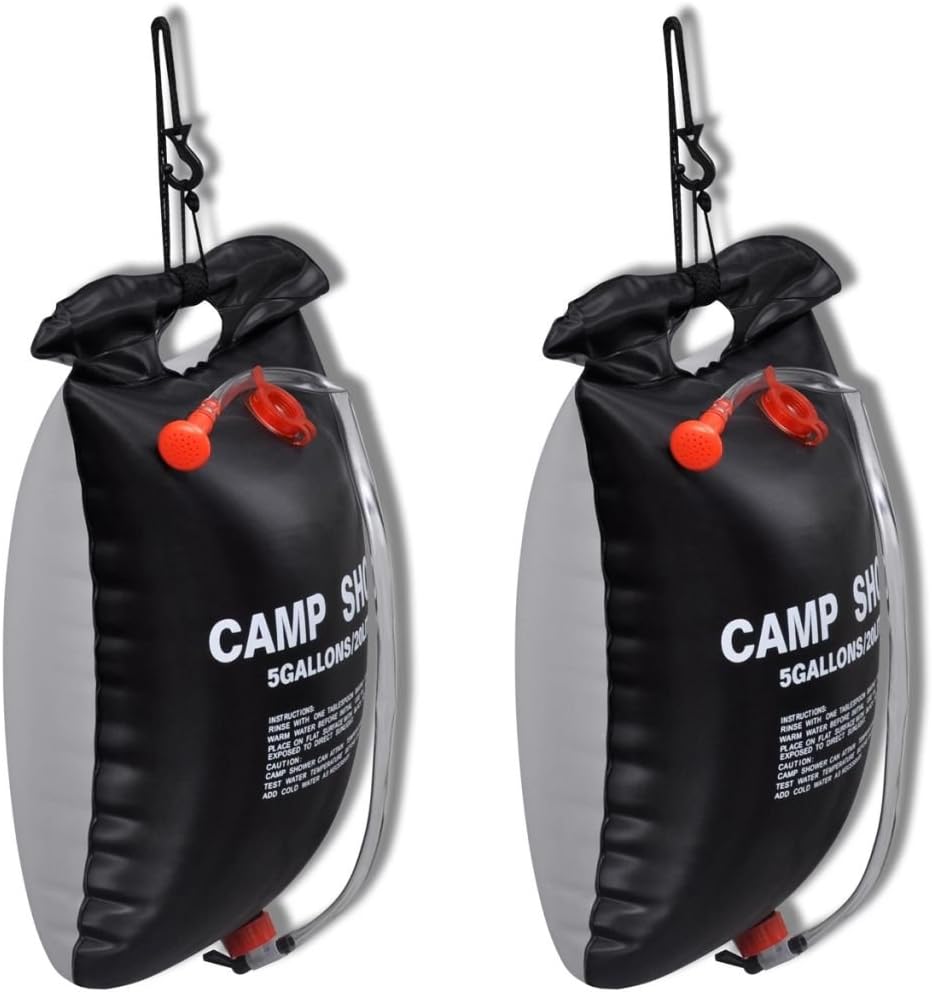 2er Set Solardusche PVC mit Ventil Campingdusche Gartendusche Pooldusche 20L 59,5 x 40cm Schwarz für