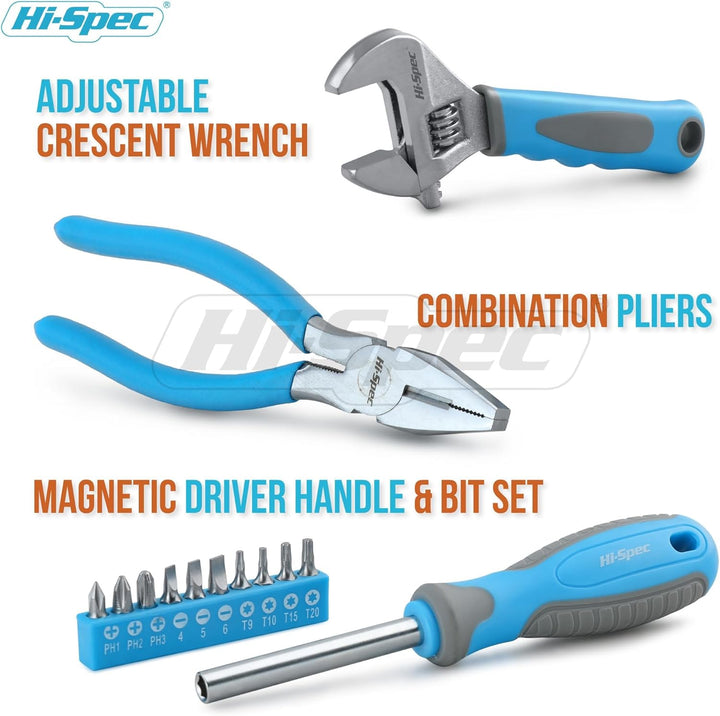 Hi-Spec Werkzeug-set für Anfänger in Blauer Metallbox. Komplettes echtes Handwerkzeug für Heimwerker