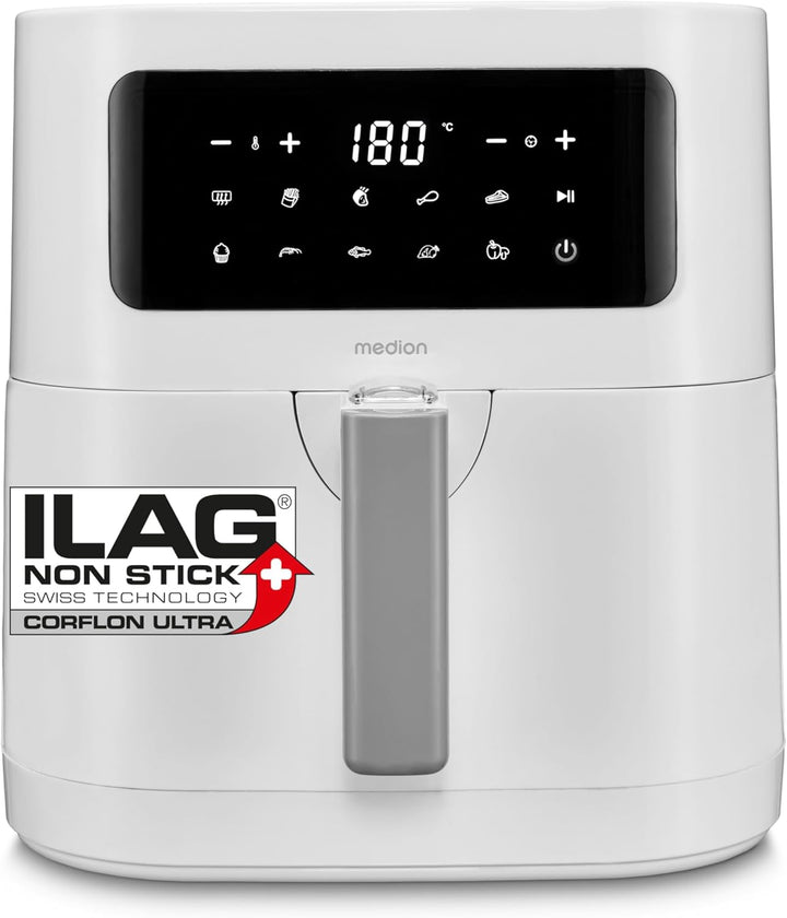 MEDION E40 XL Heissluftfritteuse (5,2 Liter Frittierkorb, 2.150 Watt, 9 Automatikprogramme, Backfunk