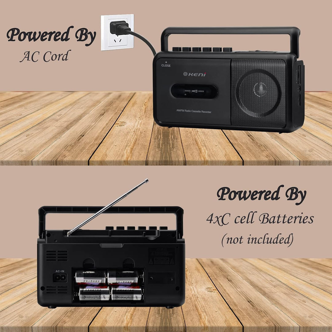 Tragbarer Kassettenplayer Boombox mit AM/FM Radio Stereo, Kassettenrekorder mit Kopfhöreranschluss,