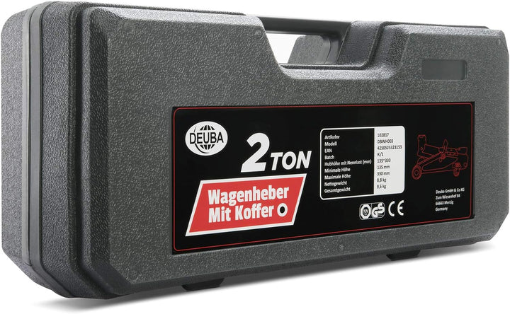 DEUBA® hydraulischer Wagenheber 2 Tonnen Hubhöhe 135-330mm inkl. Koffer inkl. Gummiauflage KFZ Auto